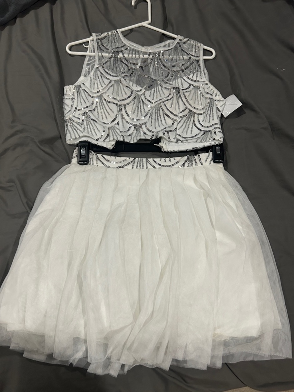 Windsor White and Silver Sequin Two-Piece Tulle Dress